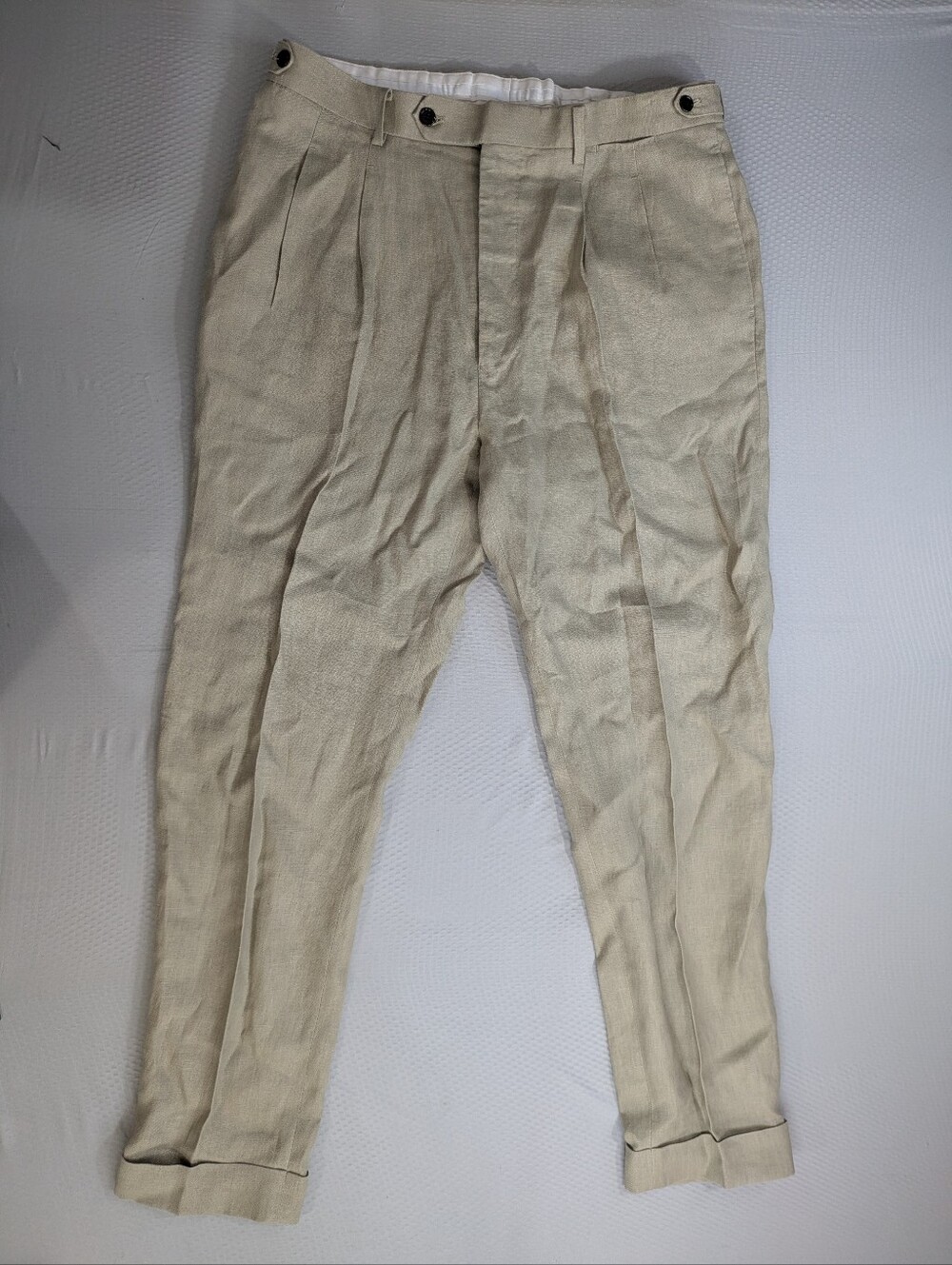 Men’s Gutteridge Linen Pants Italy Size 36x28 Green EU 46 US 36